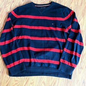 Tommy Hilfiger Men’s Large Blue And Red Striped Pullover Long Sleeve Shirt